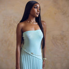 Strapless Asymmetric Split Knit Bodycon Maxi Dress