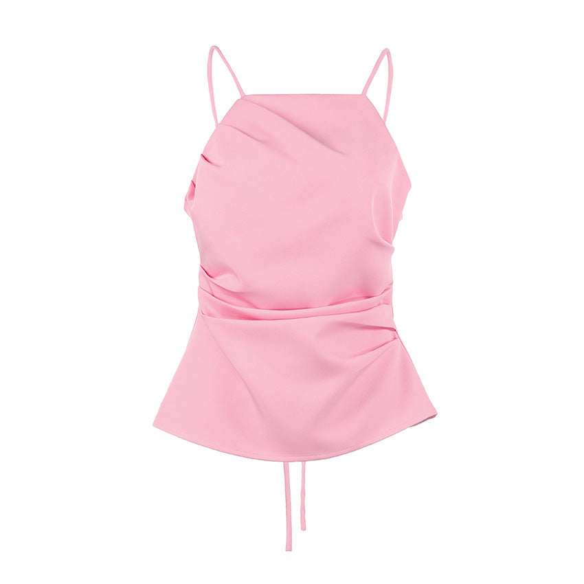 's Sweet Waist-Controlled Lace Up Beauty Back French Joker Camisole