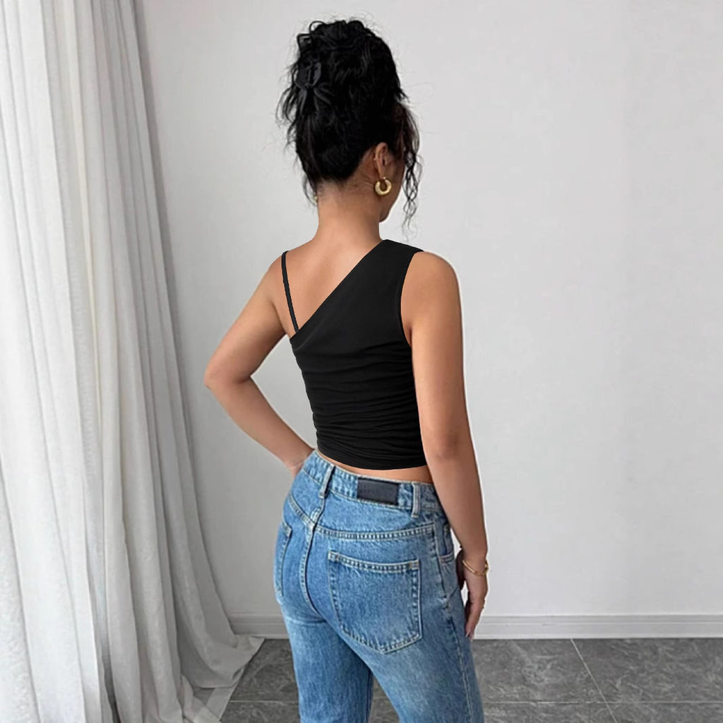 One-Shoulder Backless Strap Crop Top