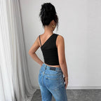 One-Shoulder Backless Strap Crop Top
