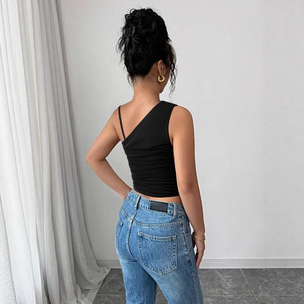 One-Shoulder Backless Strap Crop Top
