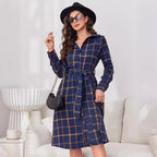 Women's Plaid Collared Long Shirt Dress
