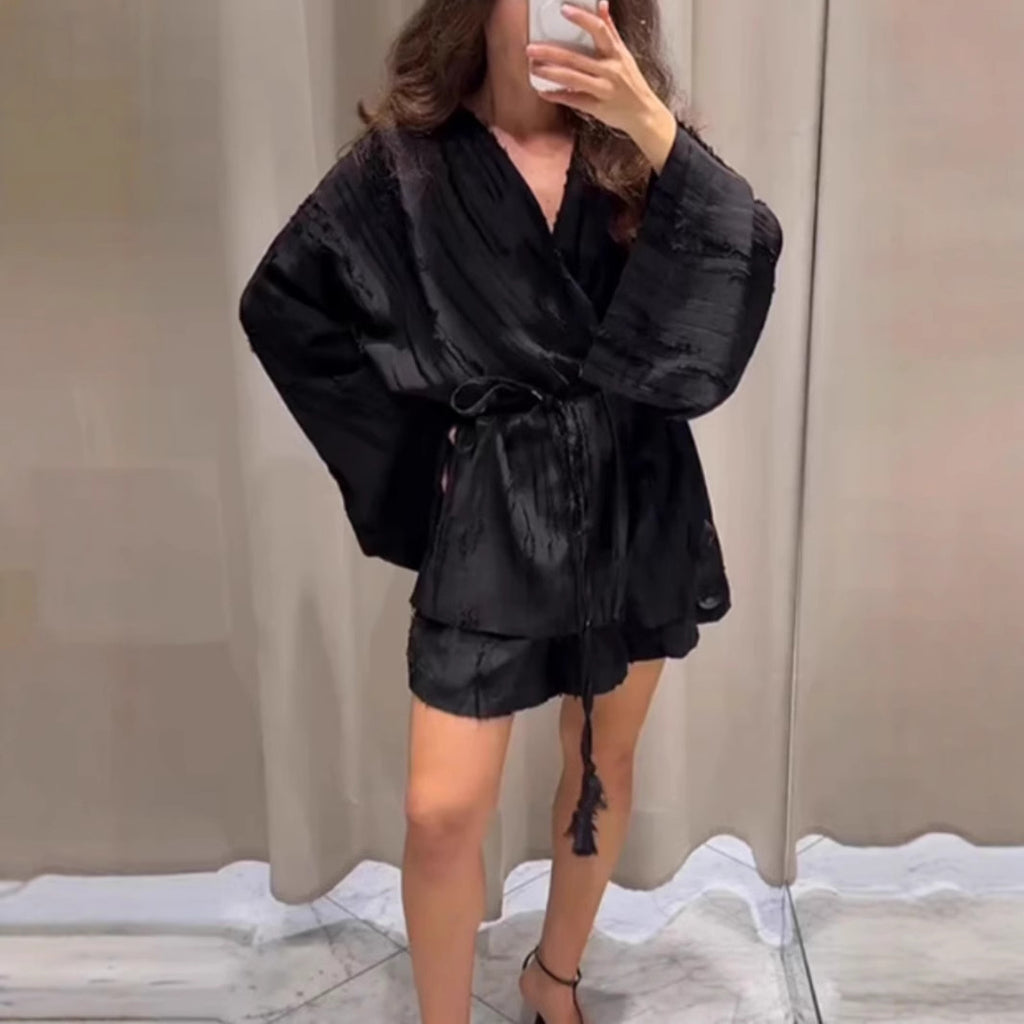 Cardigan & Ripped Shorts Set