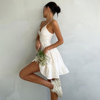 Linen Strappy Dress Sleeveless Slim Back Smocking Cami