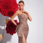 Women's Champagne Sequin Strappy Fishtail Evening Dress