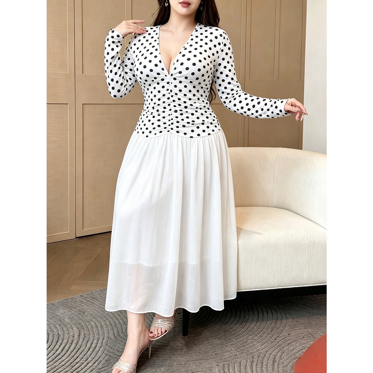 Women's Polka Dot Chiffon Maxi Dress
