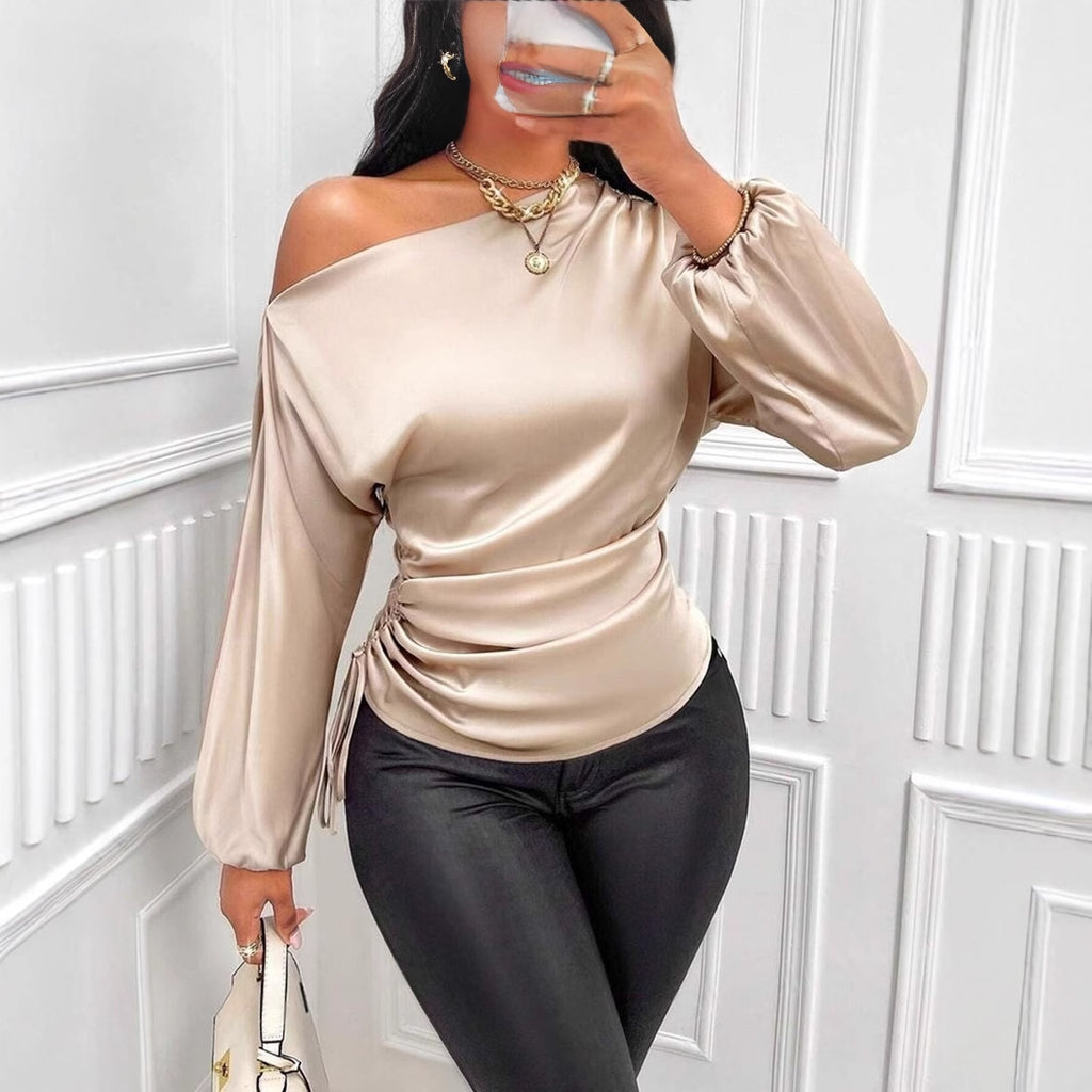 Women's Satin Asymmetric Long Sleeve Top