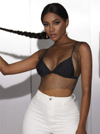 Women's Mesh Diamond Vest Sexy Hollow Out Cutout Nightclub Disco Women Top