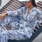 Printed Peter Pan Collar Pants Set