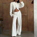 Collared Long Sleeves Cropped White Shirt Hollow