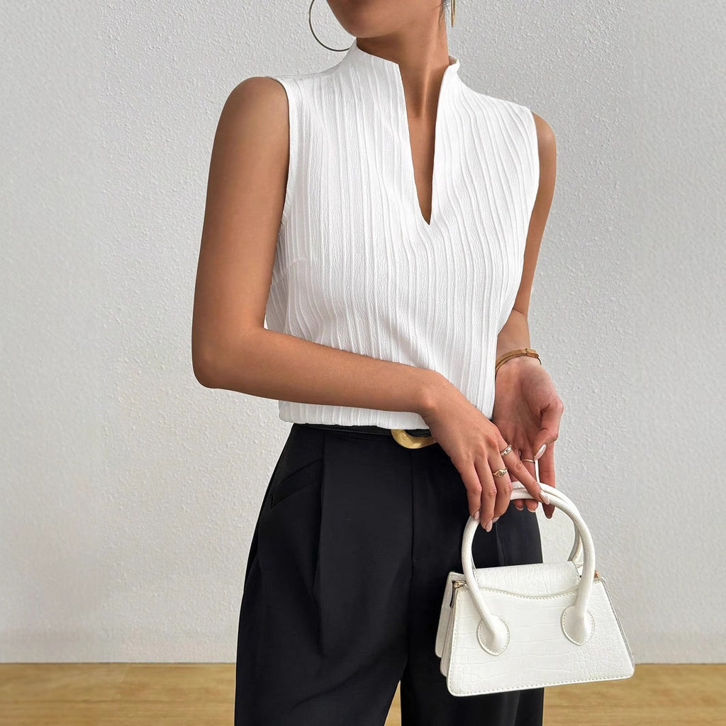 V-Neck Slim Fit Textured Short Sleeve Top