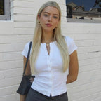 Women's Button Front Short Sleeve Knit Top