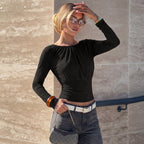 Women's Women Clothing Summer Sexy Waist Trimming Back Lace Up Long Sleeve Top