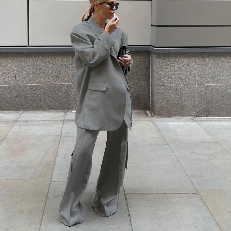 Collared Coat & Wide-Leg Pants Set