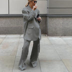 Collared Coat & Wide-Leg Pants Set