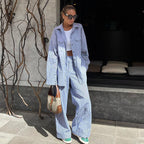 Striped Shirt & Wide-Leg Pants Set