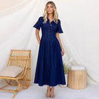 Women's Spring Elegant Waist Women Denim Short Sleeve Large Swing A Line Dress