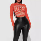 Women’s Floral Cutout Long Sleeve Crop Top