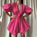 Women's V-Neck Puff-Sleeve Princess Dress
