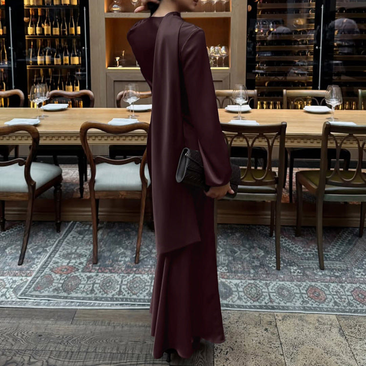 V-Neck Scarf-Detail Maxi Dress
