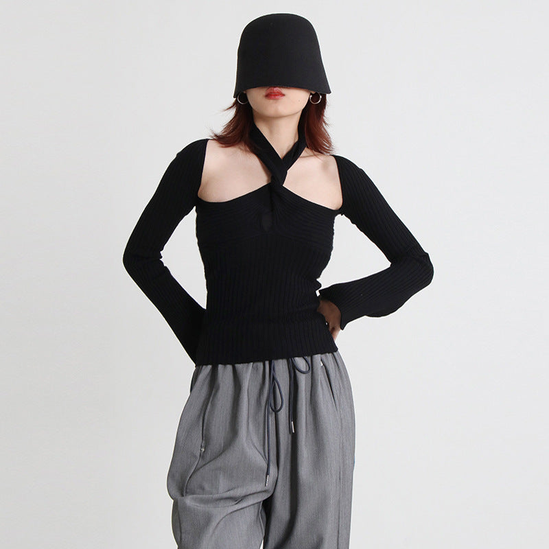 Women's Cutout Halter Neck Ribbed Sweater