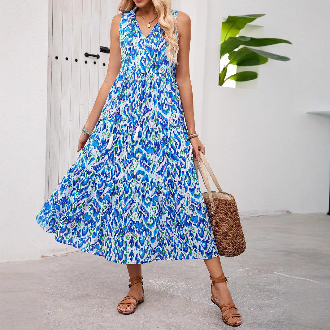 Elegant Print Slim Fitting Sleeveless Dress