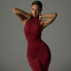 Women's Summer Back Zipper Pleated Sleeveless Dress