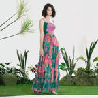 Women's Floral Print Pleated Maxi Dress
