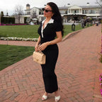 Collared Button Short-Sleeve Knit Bodycon Maxi Dress