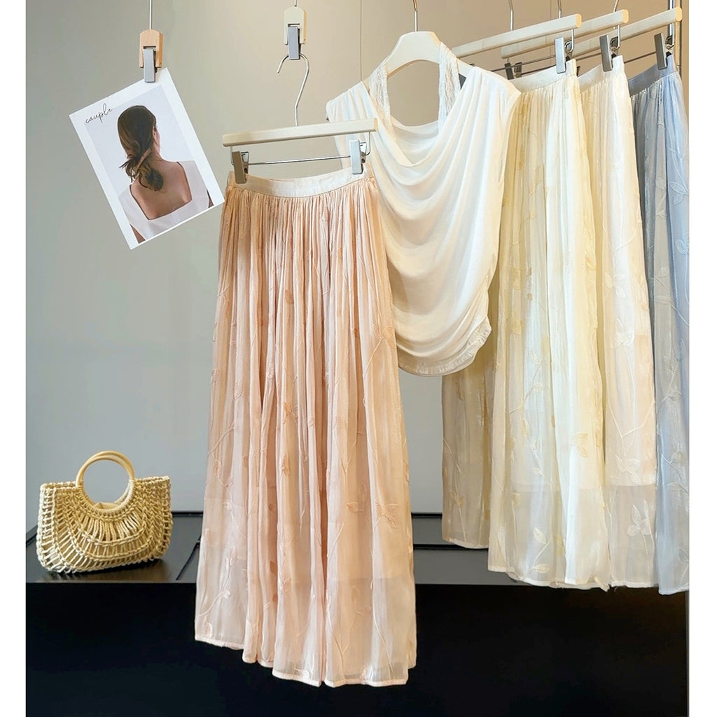 Design Embroidered Streamer Yarn Skirt Women Summer HW