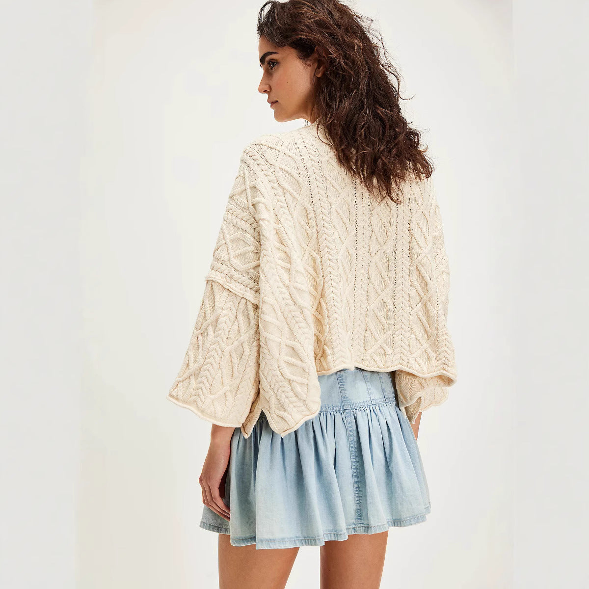 Spring High Waist A Line Casual Retro Denim Pleated Skirt