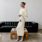 Crew-Neck Backless Cutout Long-Sleeve Bodycon Maxi Dress