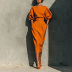Women's Boat Neck A Line With Split Dress