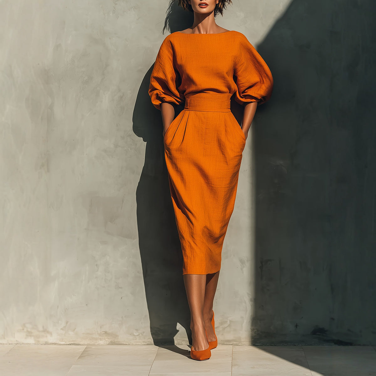 Women's Boat Neck A Line With Split Dress