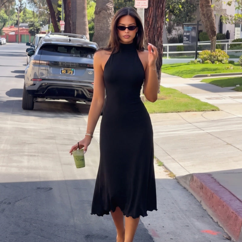 Women's Black Halter Backless Maxi Dress