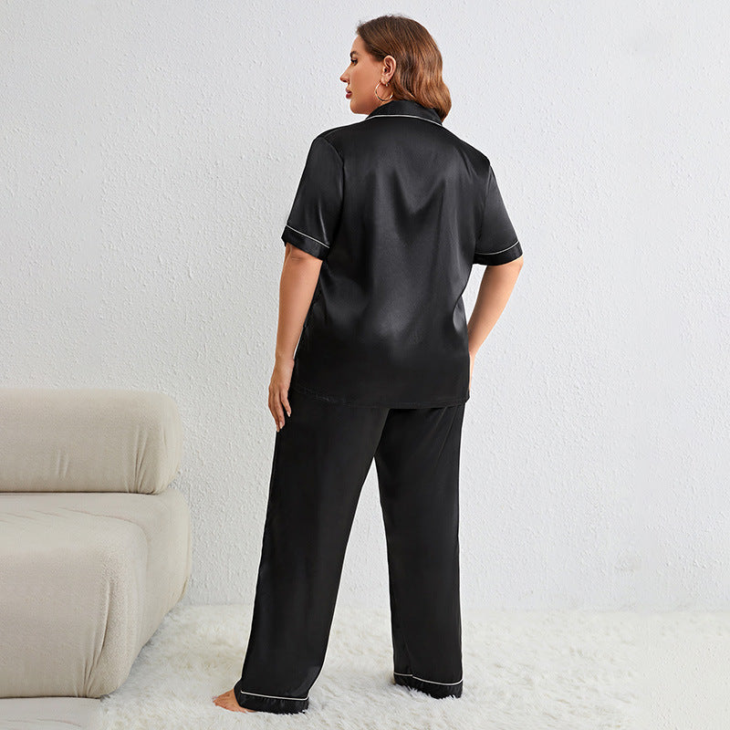 Women's Plus Size Silk Pajama Shirt Set