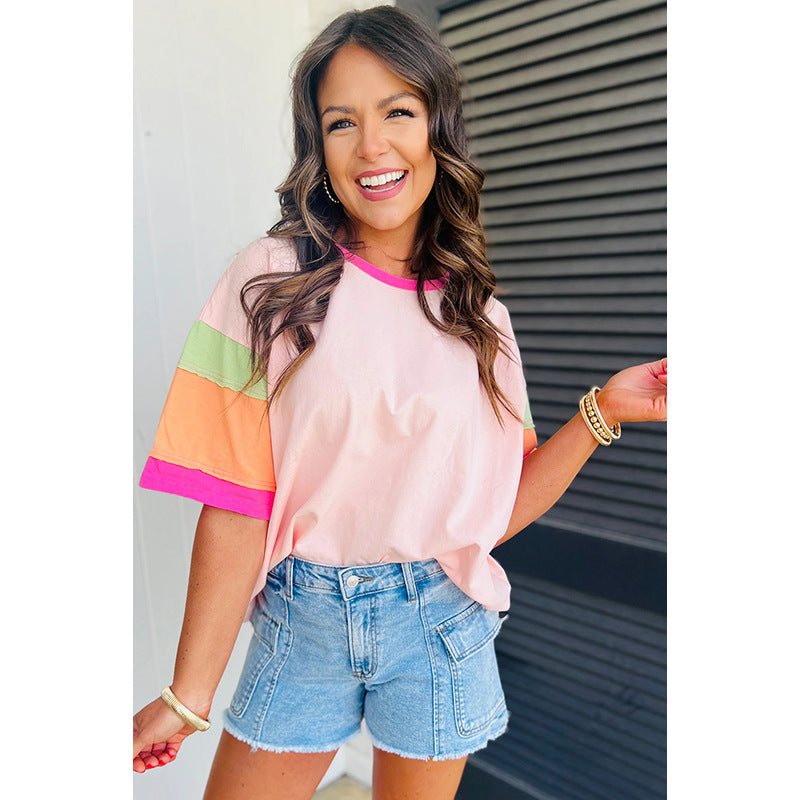 Spring Summer Pullover round Neck Half Sleeve Top Women Casual Loose Slim Fit T shirt Women