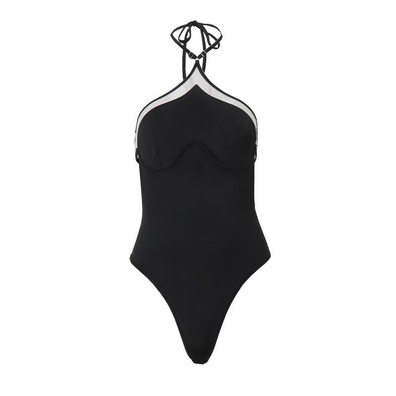 Cross Halter Backless Cutout Bodysuit