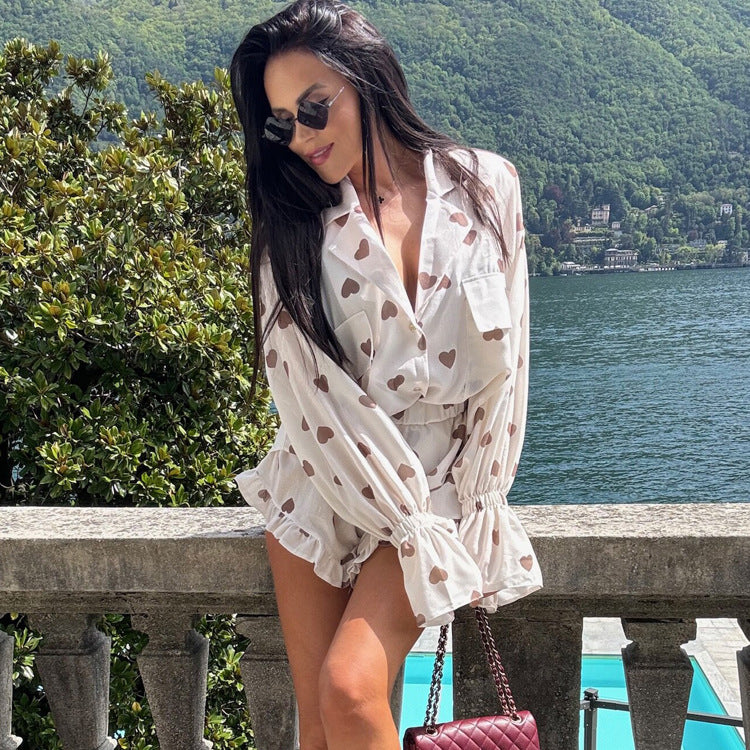 Heart-Print Shirt & Shorts Set
