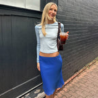 Casual Skirt Summer Blue Grenadine Double Layer Wooden Ear