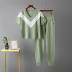 Summer Knitted Top High-Waisted Ankle Banded Suit Two-Piece Set