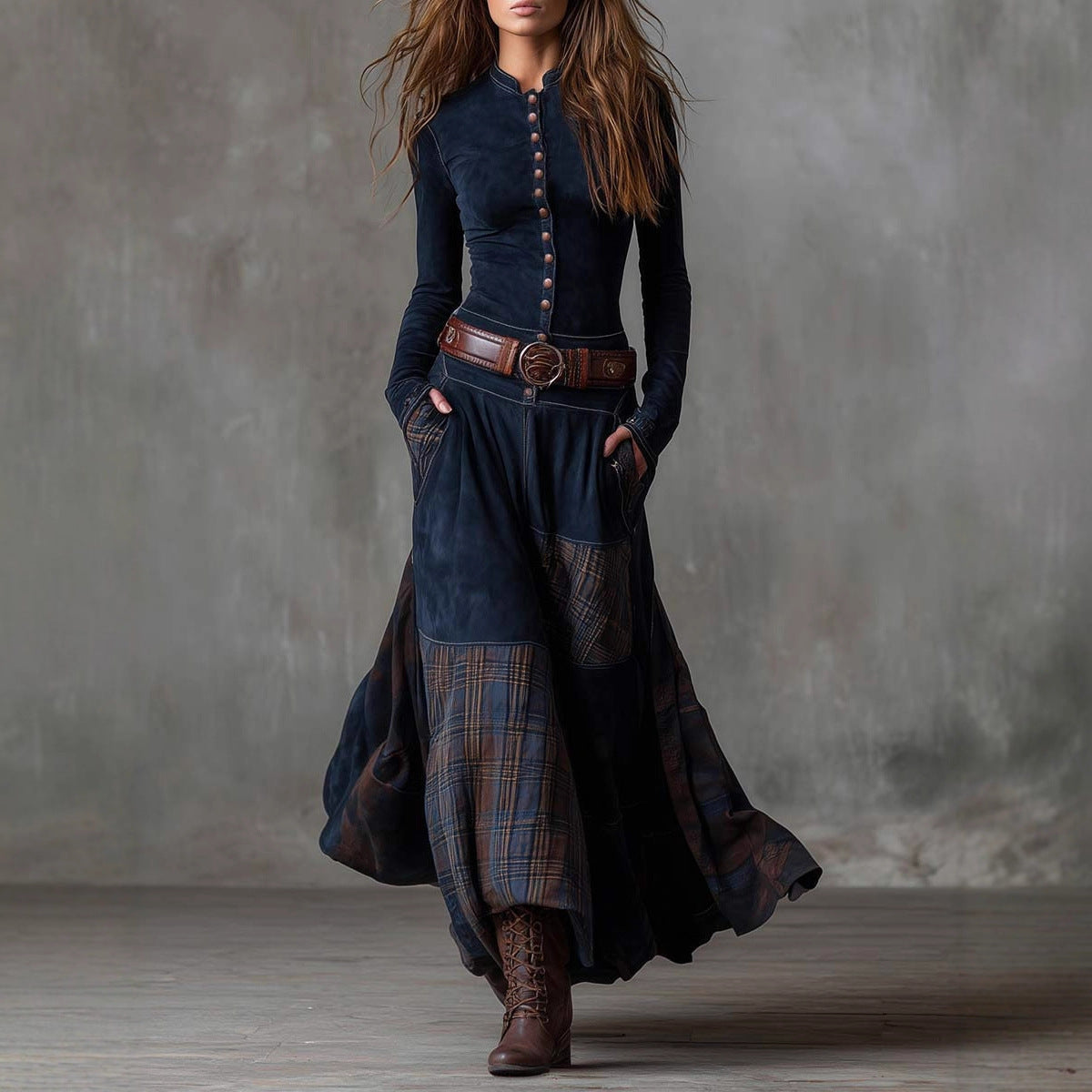 Women's Suede Plaid Dress