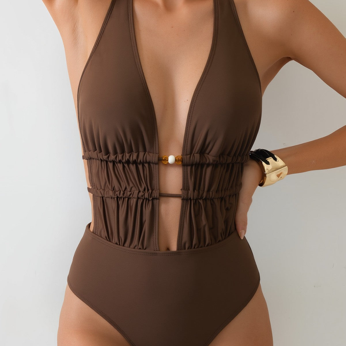 Solid Color One-piece Swimwear