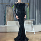 Black Feather Sequin Off-Shoulder Bodycon Maxi Dress