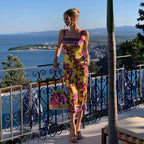 Women's Summer Ethnic Retro Printed Slim Fit Sheath Sling Dress Maxi Dress For Women