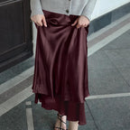 Satin Skirt Patchwork Mesh Double Layer Sheath