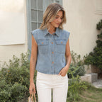 Women's Sleeveless Collared Denim Vest