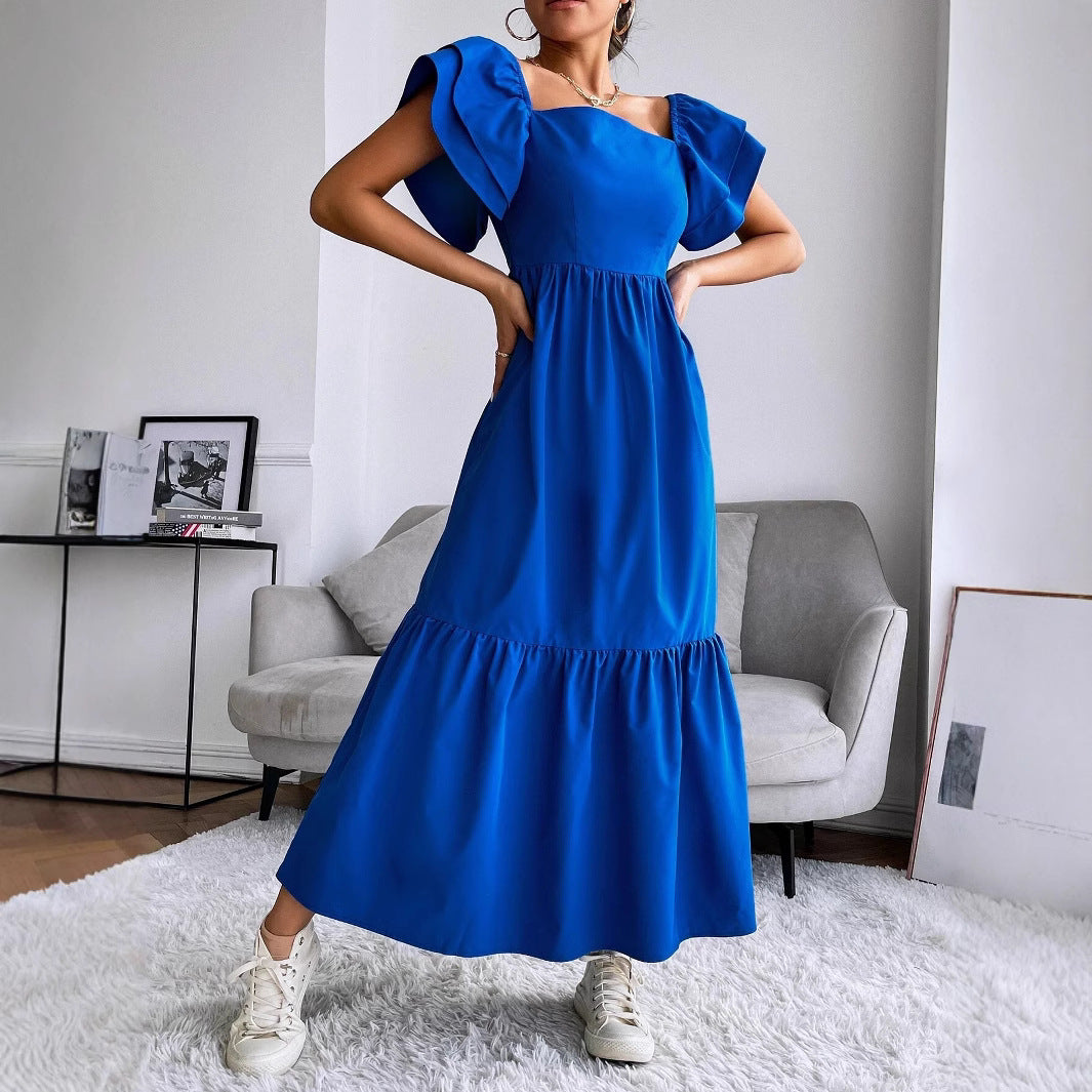 Off-Shoulder Ruffle-Sleeve A-Line Maxi Dress