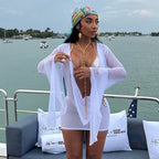 Women's Mesh Cowl-Neck Backless Long-Sleeve Dress