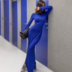Crew-Neck Long-Sleeve Split Bodycon Maxi Dress